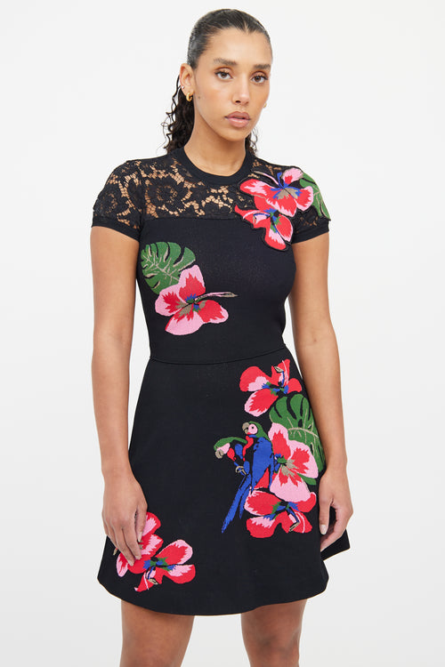 Valentino Black 
Pink Floral Lace Dress