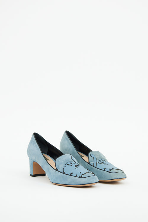 Valentino Blue Suede Heeled Loafer