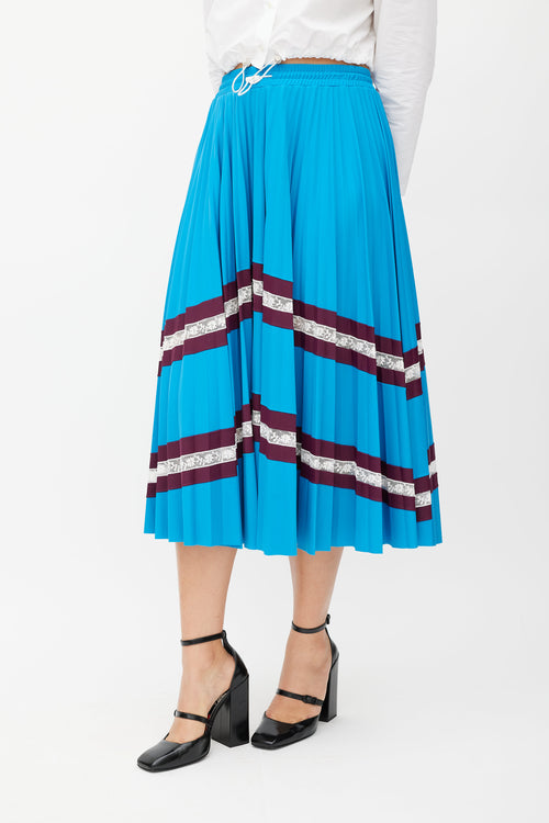 Valentino Blue 
Burgundy Stripe Pleated Skirt