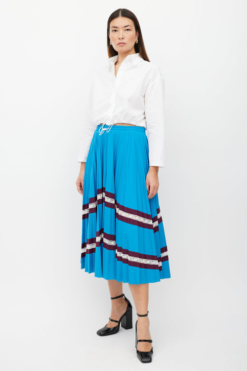 Valentino Blue 
Burgundy Stripe Pleated Skirt