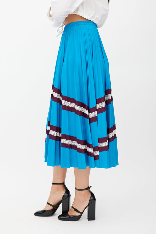 Valentino Blue 
Burgundy Stripe Pleated Skirt