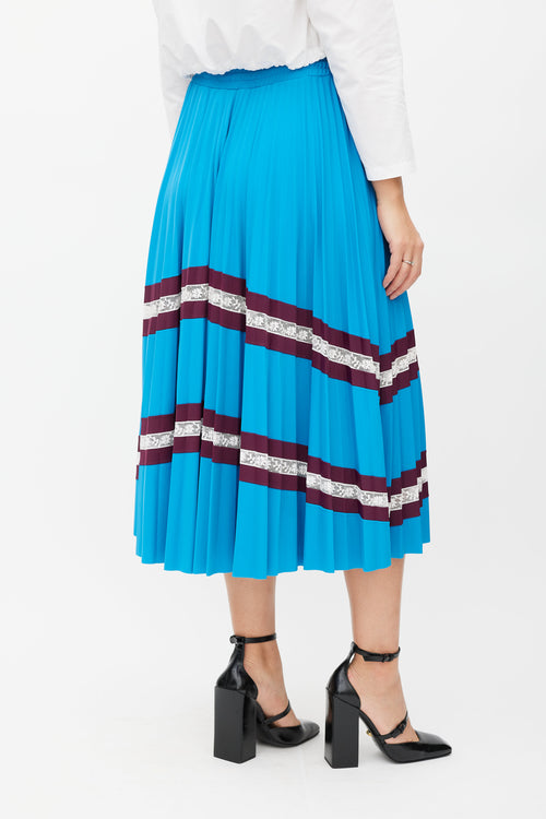 Valentino Blue 
Burgundy Stripe Pleated Skirt