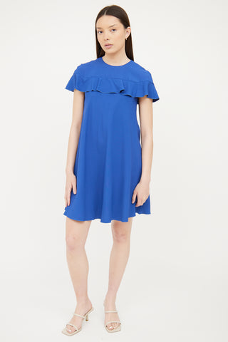 Red Valentino Blue Ruffle Short Sleeve Dress