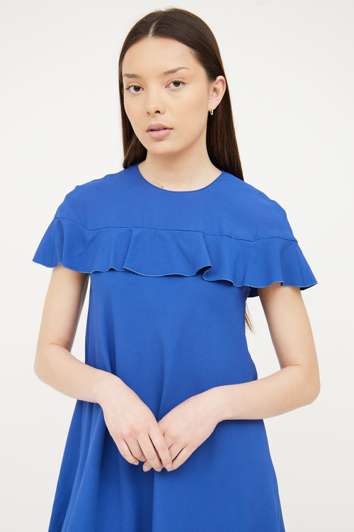 Red Valentino Blue Ruffle Short Sleeve Dress