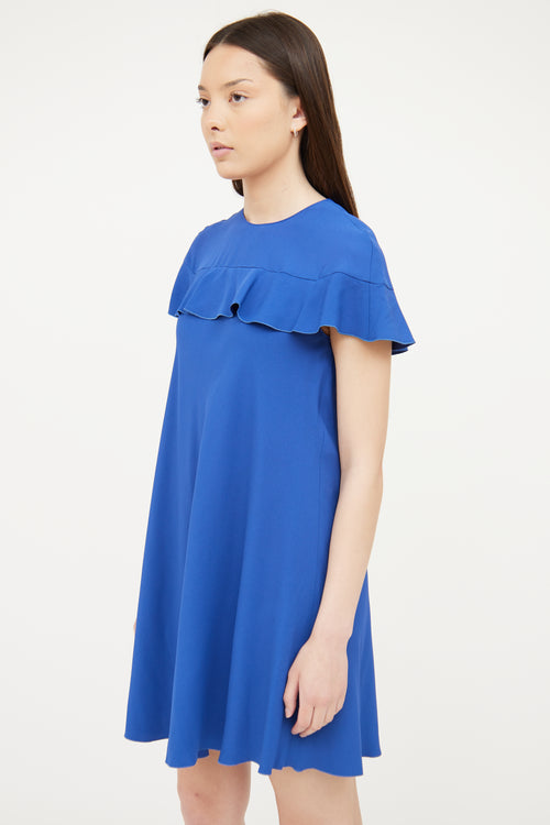 Red Valentino Blue Ruffle Short Sleeve Dress