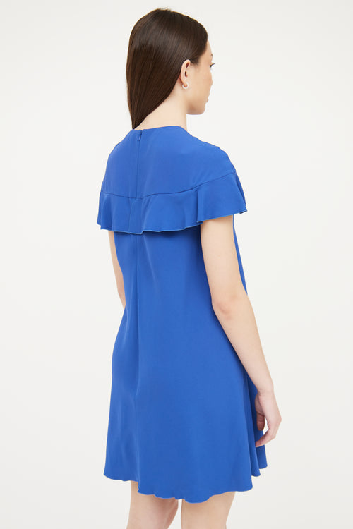 Red Valentino Blue Ruffle Short Sleeve Dress