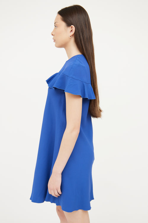 Red Valentino Blue Ruffle Short Sleeve Dress