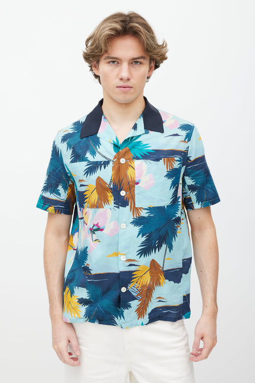 Valentino Blue Floral Cotton Button Up Shirt