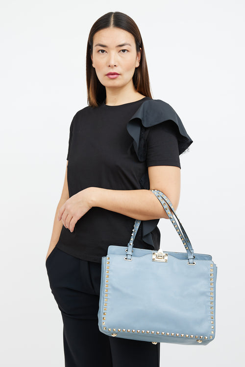 Valentino Blue Leather Rockstud Trapeze Tote Bag