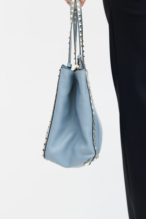 Valentino Blue Leather Rockstud Trapeze Tote Bag