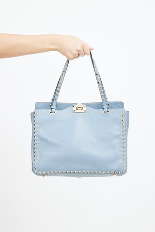 Valentino Blue Leather Rockstud Trapeze Tote Bag