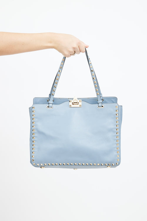 Valentino Blue Leather Rockstud Trapeze Tote Bag