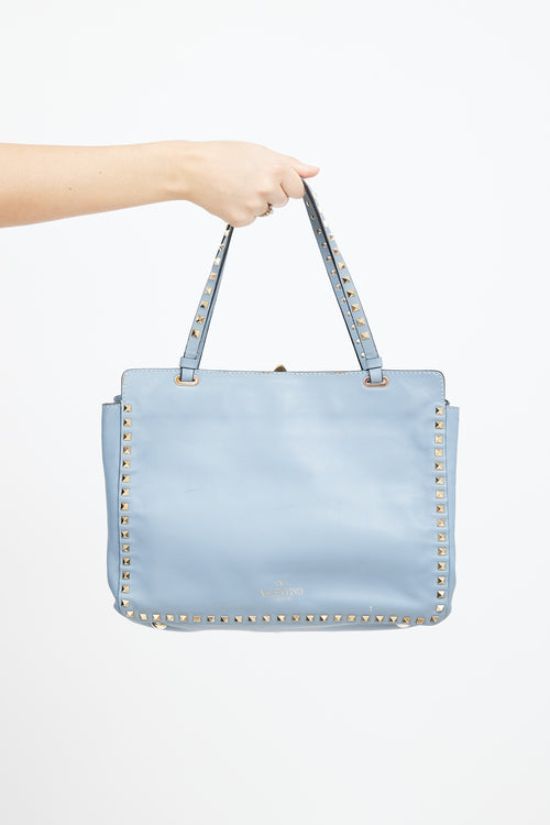 Valentino Blue Leather Rockstud Trapeze Tote Bag