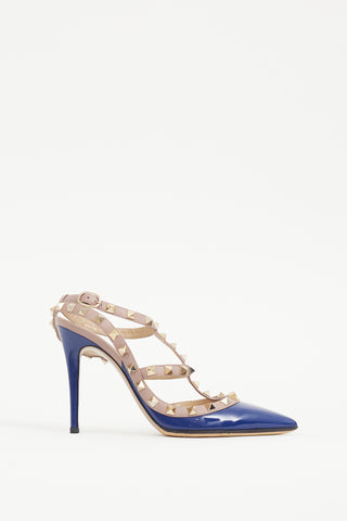 Valentino Blue 
Pink Rockstud Caged 100 Heel