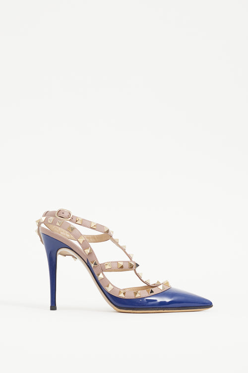 Valentino Blue 
Pink Rockstud Caged 100 Heel