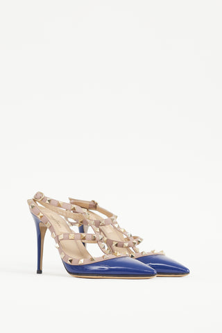 Valentino Blue 
Pink Rockstud Caged 100 Heel