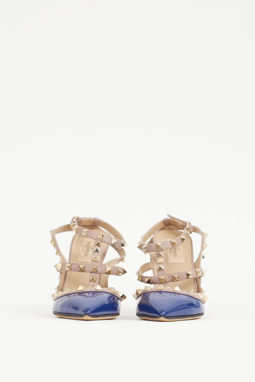 Valentino Blue 
Pink Rockstud Caged 100 Heel