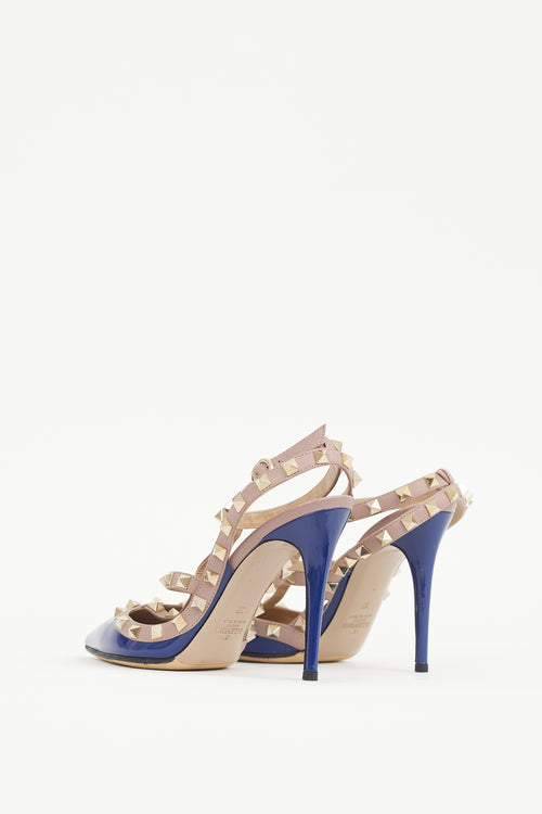 Valentino Blue 
Pink Rockstud Caged 100 Heel