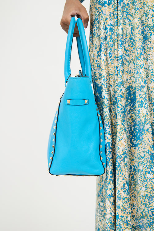 Valentino Blue Leather Rockstud Trapeze Tote