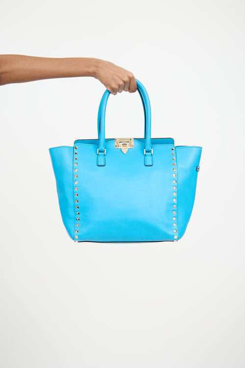 Valentino Blue Leather Rockstud Trapeze Tote