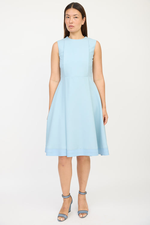 Valentino Blue Wool Pleated Dress