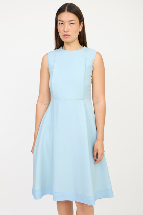 Valentino Blue Wool Pleated Dress