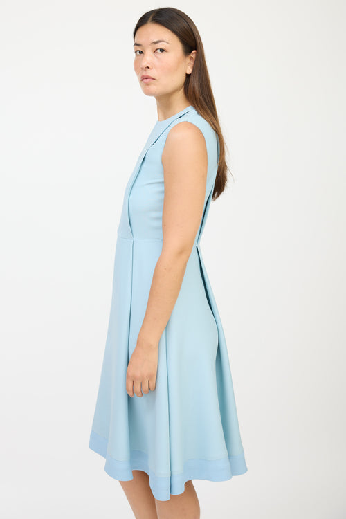 Valentino Blue Wool Pleated Dress