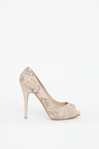 Valentino Beige Leather Laser Cut Pump