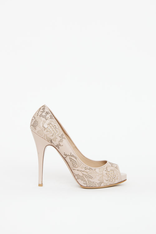 Valentino Beige Leather Laser Cut Pump