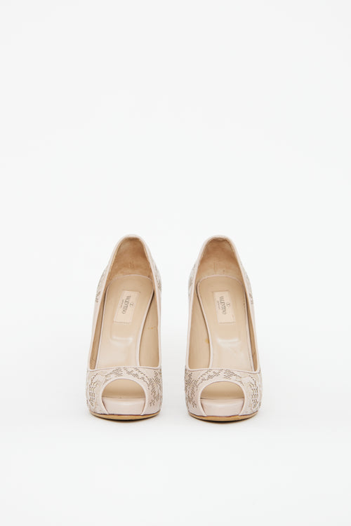 Valentino Beige Leather Laser Cut Pump