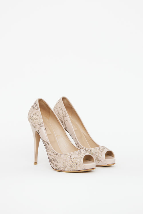 Valentino Beige Leather Laser Cut Pump