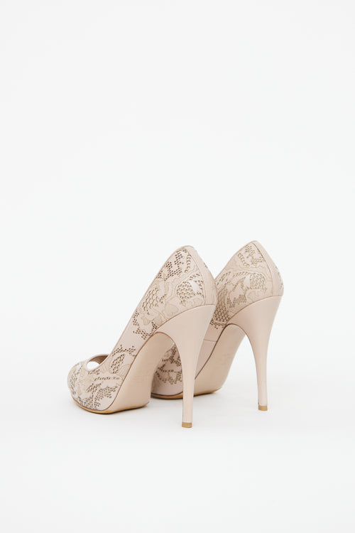 Valentino Beige Leather Laser Cut Pump