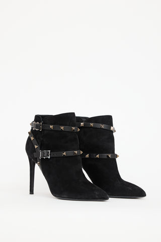 Valentino Black Suede Rockstud Stiletto Boot