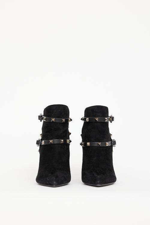 Valentino Black Suede Rockstud Stiletto Boot