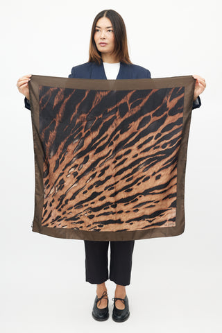 Valentino Brown 
Black Silk Pattern Scarf