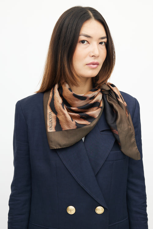 Valentino Brown 
Black Silk Pattern Scarf