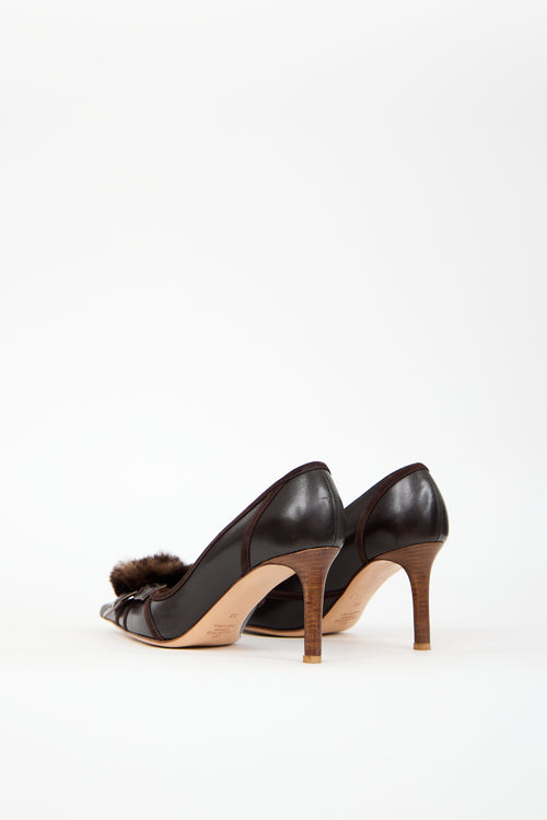 Valentino Brown Leather 
Fur Flower Pump