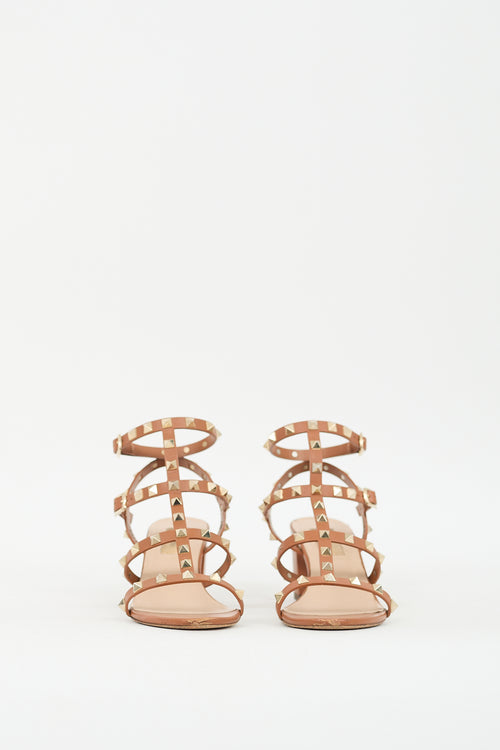 Valentino Brown Leather Caged Rockstud Sandal