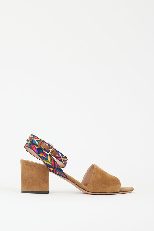 Valentino Brown 
Multicolour Embroidered Strap Heel