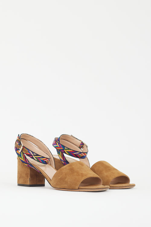 Valentino Brown 
Multicolour Embroidered Strap Heel