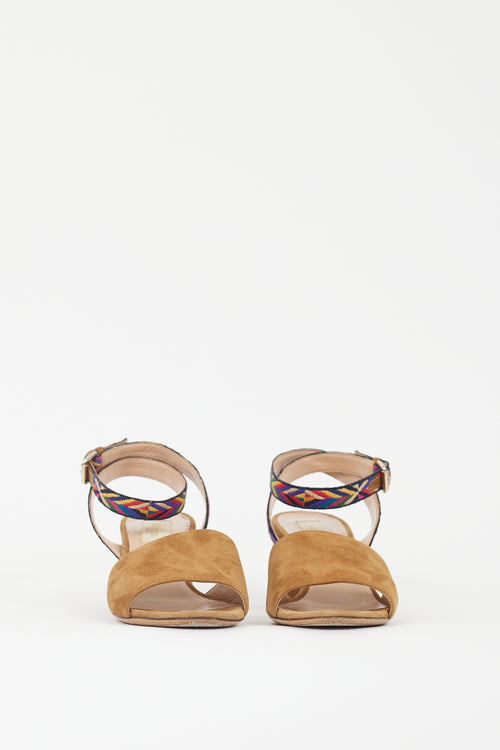 Valentino Brown 
Multicolour Embroidered Strap Heel