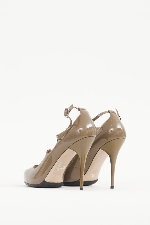 Valentino Brown Patent Leather Double T-Strap Pump