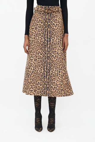 Valentino Brown Print VLogo Belted Midi Skirt