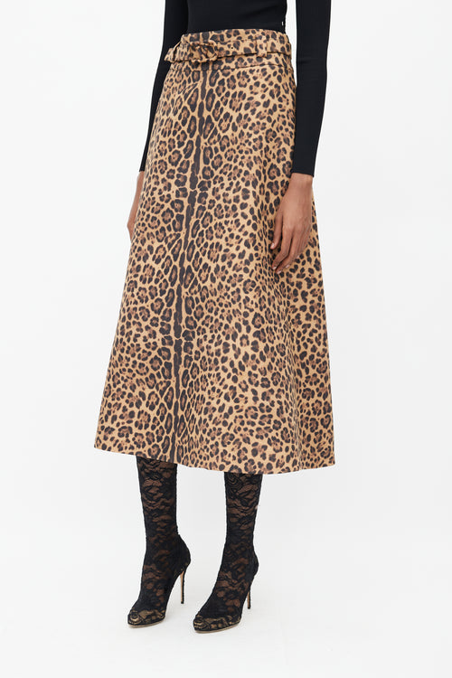 Valentino Brown Print VLogo Belted Midi Skirt