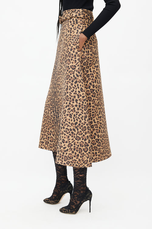 Valentino Brown Print VLogo Belted Midi Skirt