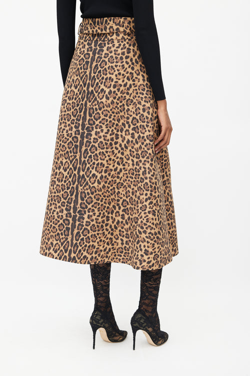 Valentino Brown Print VLogo Belted Midi Skirt