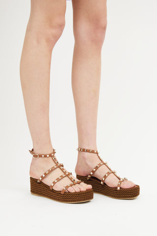 Valentino Brown Rockstud Espadrille Sandal