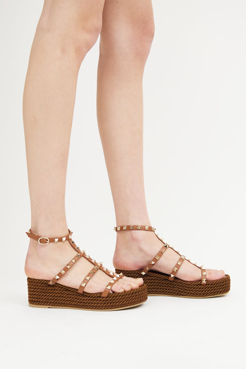 Valentino Brown Rockstud Espadrille Sandal