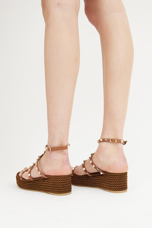 Valentino Brown Rockstud Espadrille Sandal