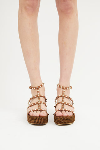 Valentino Brown Rockstud Espadrille Sandal